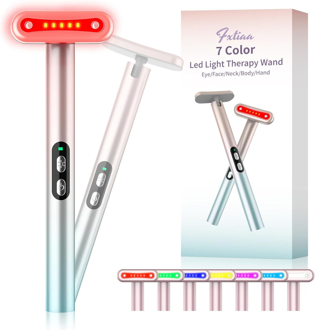 Led-Face-Wand，7 in 1 LED Light Therapy Facial Red & Blue Rejuvenation Tool