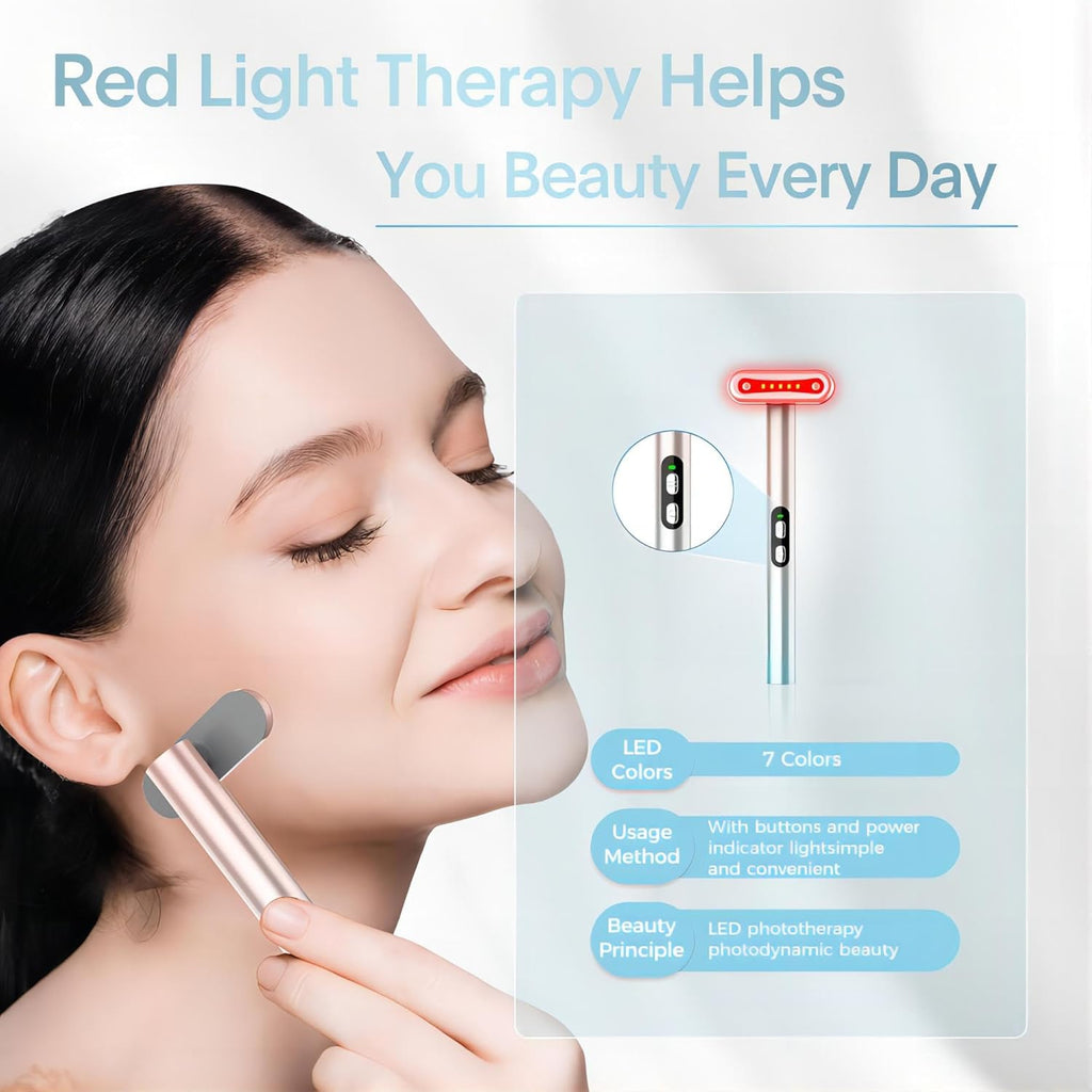 Led-Face-Wand，7 in 1 LED Light Therapy Facial Red & Blue Rejuvenation Tool