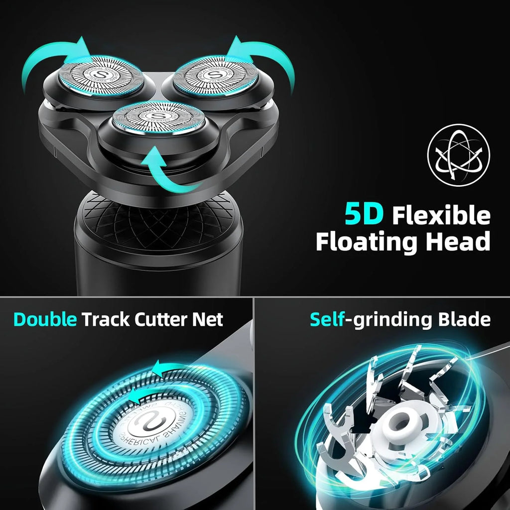 Electric Shaver for Men, 2 in 1 Cordless Rechargeable Electric Razor with Beard Trimmer, IPX7 Waterproof, Black